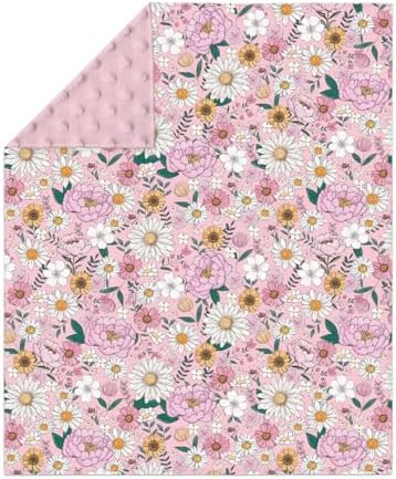 Spring Boho Floral Baby Blanket for Girl Neutral Pink Flowers Leaves Soft Mink Dotted Backing Double Layer Swaddle Receiving Blanket Pastel Peony Daisy Toddler Nursery Crib Bed Blanket 30x40 - Image 2