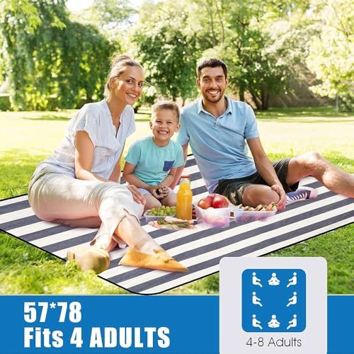 G GOOD GAIN Waterproof Picnic Blankets Outdoor Machine Wash, Denim Blue - Image 2