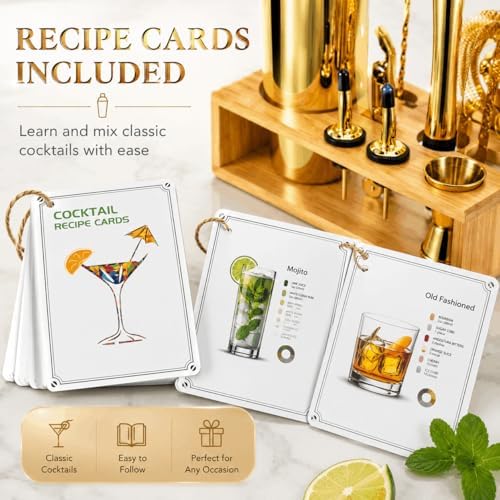 Gold Cocktail Shaker Set, Premium 18/8 Stainless Steel Mixology Bartender Kit with Stylish Bamboo Stand 10-Piece Bar Tools & Accessories for Home Bar for Men, Dad, Husband - Image 6