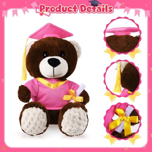 Bear with Graduation Cap Toys Class of 2026 Plush Stuffed Teddy Bear Animal Dog Cap and Gown with Greeting Card and Bag for Graduation Day Gift(Pink) - Image 4
