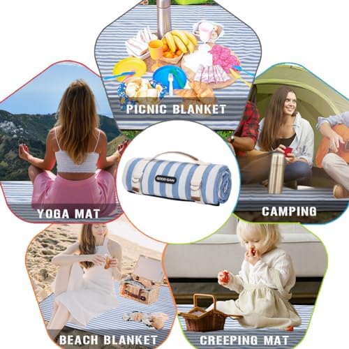 Picnic Outdoor Blankets Waterproof Extra Large - Beach Mat Sand Free Foldable with Carry Strap | Portable Camping Blanket | Park Blanket for Grass , Hiking, Travel, Concerts, Indoor (Cerulean Blue) - Image 7