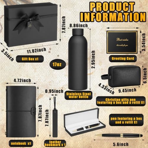8 Pcs Birthday Gifts for Men Thank You Gift Basket Ideas Set 17 oz Stainless Steel PU Leather Notebook Toiletry Bag Bookmark Pen with Box Greeting Card for Dad Grandpa Husband Christmas - Image 2
