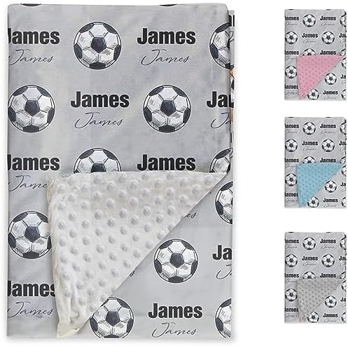 Custom Soccer Blanket - Personalized Name with Soccer Patterns - Soft Plush Flannel Blanket with Double Layer Dotted Backing for Baby Toddler Kids Teen Boys Girls Gifts Grey - Image 2