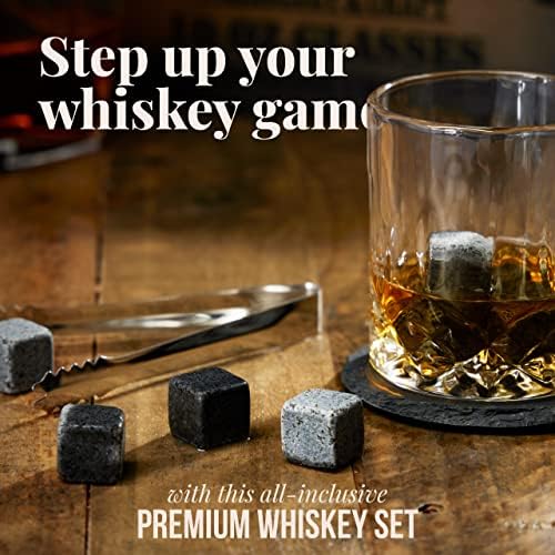 Mixology & Craft Premium Whiskey Set | Two 10oz Cystal Old-Fashioned Glasses, 8 Granite Chilling Stones, Metal Tongs, Recipe Cards in Rustic Wooden Crate Gift Set | Jameson Whiskey - Image 2