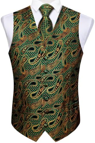 DiBanGu Mens Vest and Tie Set Formal Paisley Waistcoat and Necktie Pocket Square Cufflinks Silk Suit Vest for Tuxedo Wedding - Image 3