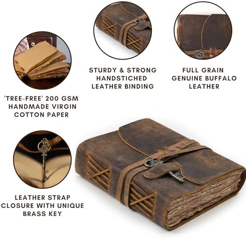 LEATHER VILLAGE Vintage Journal Key Lock, Distressed Brown 10x7. - Image 3