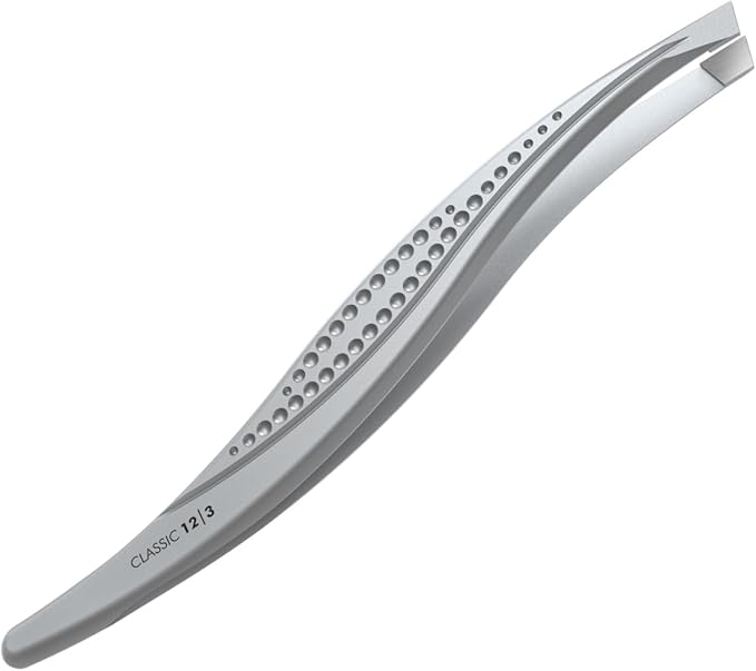 STALEKS CLASSIC 12 Type 3 Eyebrow Tweezers – Wide Beveled Stainless Steel with Ergonomic Notches for Thick Brows & Comfortable Home Use
