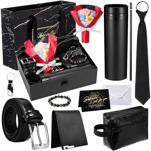 Tioncy 10 Pcs Mens Gift Set, 16oz Tumbler Wallet Belt Tie,Red Flower by Tioncy