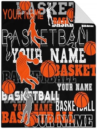 Mercuryelf Custom Basketball Throw Blanket - Soft, Fuzzy & Warm - 60x80 Inches Flannel Blankets for Bed, Couch - Black Sports Throws Gift for Adults by Mercuryelf