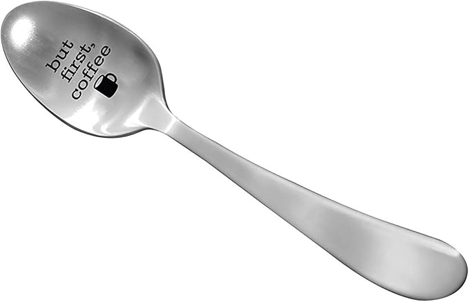 Laser Engraved "But First, Coffee" Stainless Steel Spoon - Coffee Lovers Gifts - Funny Cereal and Coffee Mug Gifts