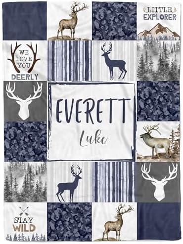 MDPrints Global Personalized Woodland Baby Blanket for Boys, Plush Fleece Blanket for Newborn Boy, Personalized Baby Gifts for Baby Shower, Stroller Blanket by MDPrintsGlobal