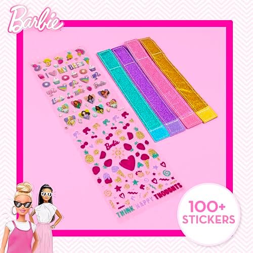 Barbie Sparkle Bracelet Making Kit, 4 Reversible Shimmery Bracelets, 100+ Traditional and Puffy Resin Stickers, DIY Friendship Jewelry, Girls Toys, Arts and Crafts for Kids Age 8-12, Gifts for Girls - Image 3