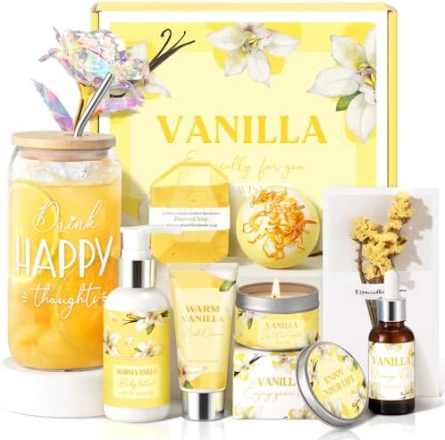 Birthday Gifts for Women, Relaxing Spa Gift Baskets for Women, Warm Vanilla Self Care Package Gifts, Mothers Day Bath and Body Inspirational Gift Set for Mom, Her, Wife, Best Friend, Sister, Coworker by GiftPeak