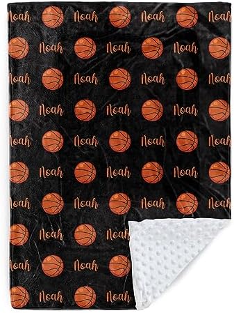 Custom Basketball Blanket - Personalized Name with Basketball Patterns - Soft Plush Flannel Blanket with Double Layer Dotted Backing for Baby Toddler Kids Teen Boys Girls Gifts Black by Duckbe