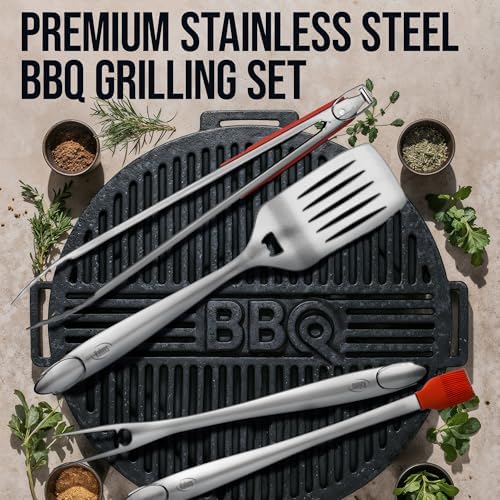 Kaluns BBQ Grilling Accessories, Grilling Gifts for Men Dad, Grill Tools for Outdoor Grill, Heavy Duty Stainless Steel Grill Set with Spatula, Tongs, Fork, Brush, & Grilling Mat, Best BBQ Gifts - Image 4