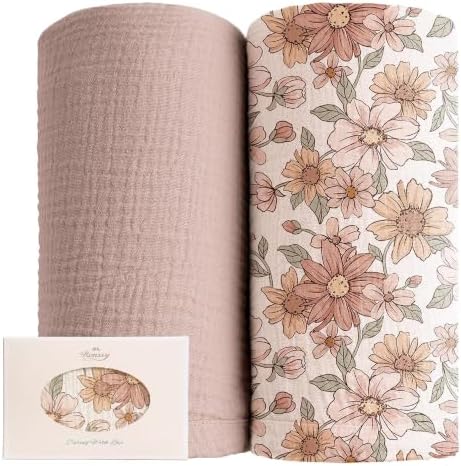 Konssy 2 Pack Muslin Swaddle Blankets, 100% Cotton Receiving Blankets by Konssy
