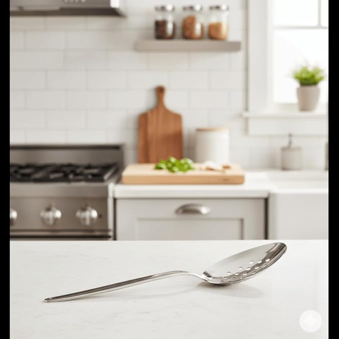 Chef Kunz Perforated Spoon | 18/10 Stainless Steel Plating 9 Inch Basting Quenelle Serving Plating Spoon (Perforated)