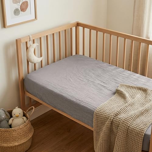 Pro Goleem 2 Pack Muslin Crib Sheets for Boys and Girls, Soft Breathable Neutral Fitted Cotton Baby Bed Sheets Set for Standard Crib Mattress & Toddler Mattress 52"x28", (Grey＆Green) - Image 6