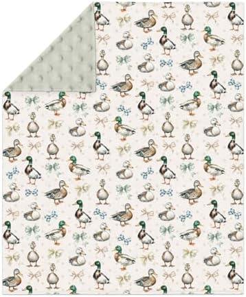 Vintage Duck Bows Floral Baby Blankets for Girl Boy Green Mallard Ducks Soft Mink Dotted Backing Double Layer Swaddle Receiving Blanket Hunting Duck Bird Bed Throws for Newborn Toddler Nursery 30x40 - Image 2