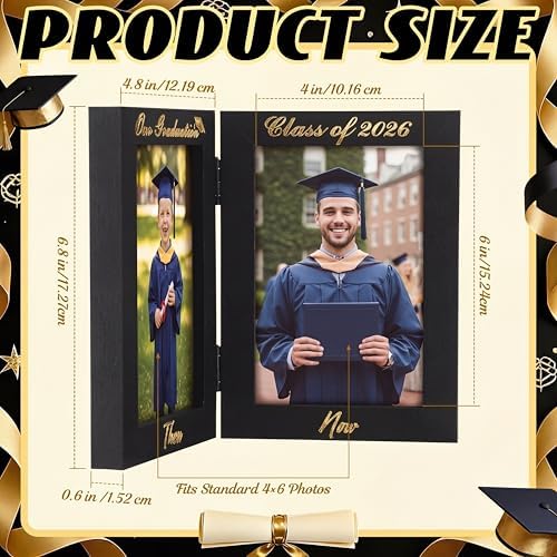 Amyhill Graduation Frame Class of 2026 Decor Then and Now Picture Frame Double 4x6 Photos Foldable Wooden Graduation Gift for College High School Graduate Party Decoration Keepsake - Image 2