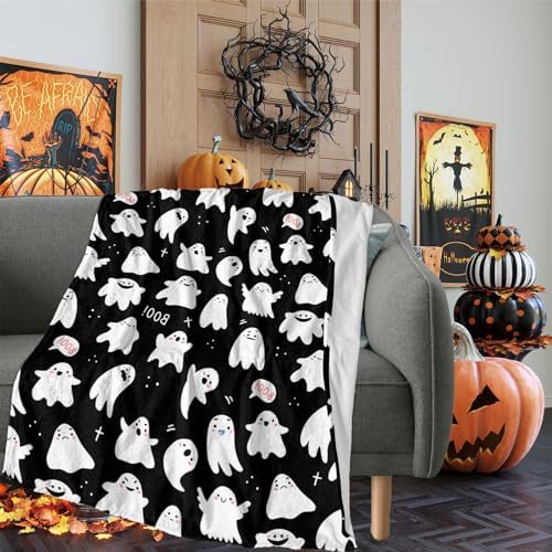 Boo Blanket - Halloween Ghost Throw Blankets for Girls & Boys Spooky Decor - Soft Fleece Flannel Black White Blanket for Toddler, Kids - Halloween Blankets for Crib, Stroller, Couch & Bed 30x40 Inches - Image 6