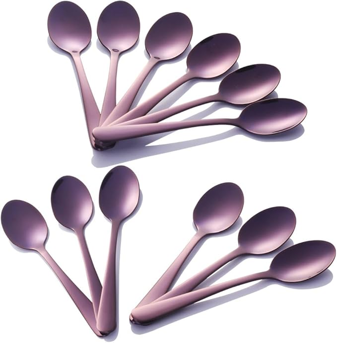 Buyer Star 12 Pieces Purple Teaspoons 5.5-Inch Mini Coffee Spoons Stainless Steel Sugar Demitasse Espresso Spoons