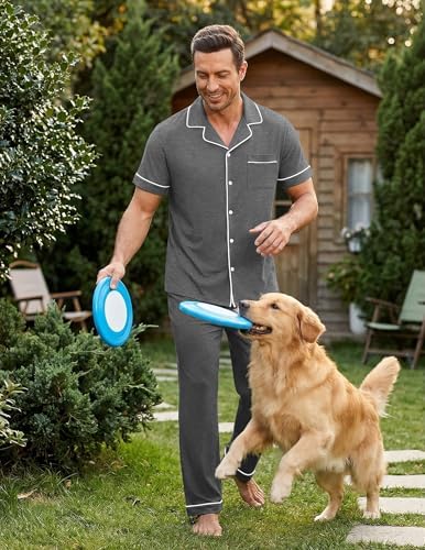 Ekouaer Men's Cotton Pajama Set Short Sleeve Button Down Sleepwear Pjs - Image 3