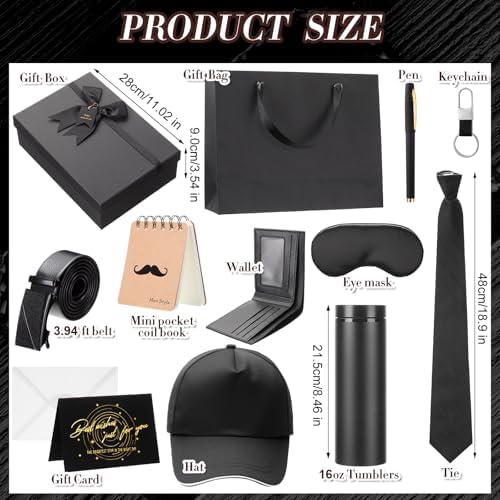 AmazingSpark 12 Pcs Men Gift Basket Tumbler Wallet Hat,Bow Gift Box - Image 2