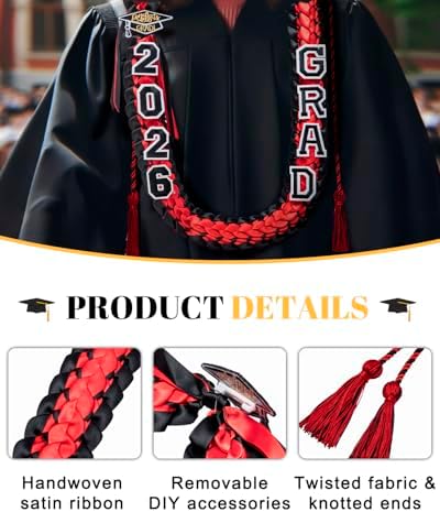 ALKB 2026 Graduation Lei Set - Two-Tone Braided Ribbon with Honor Cord, Unisex Graduation Gift for Graduates, Polyester - Image 4