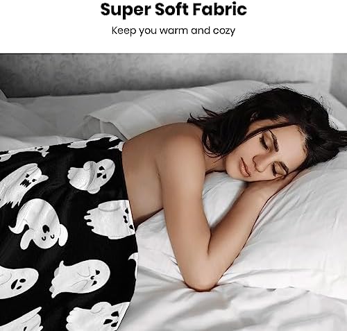 Halloween Throw Blankets Funny Ghost Cute Halloween Spooky Black and White Throw Blanket Lightweight Cozy Flannel Blanket for Couch Sofa Bed Home Decorations 60"X50" - Image 5