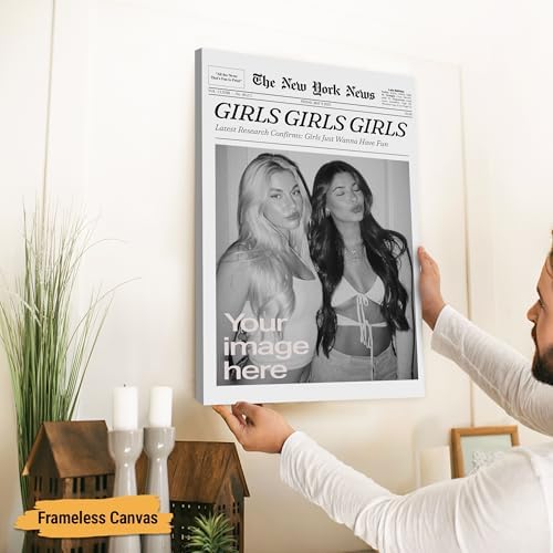 Custom Vintage Newspaper Poster with Photo – Girls Just Wanna Have Fun Trendy Art Print for Modern & IT Girls, Black and White Canvas Decor for Bedroom, Dorm or Living Room, Funny Birthday Gift, BFF Friendship Keepsake - Image 5
