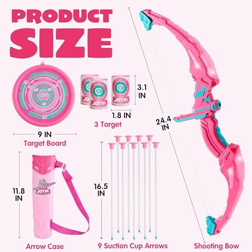 JOYIN Pink Bow and Arrow Set for Girls, LED Light Up Archery Toy Set with 9 Suction Cup Arrows, Target & Arrow Case, Christmas Indoor Outdoor Activity Toy for Kids Girls Ages 3-12 - Image 3