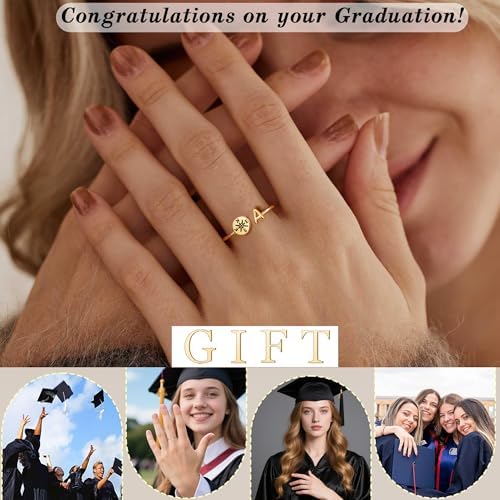 Btysun Graduation Gifts Class of 2026 Gift Initial Ring Gold Rings for Women Christian Gifts for Women Letter A-Z Teens Cross Initial Ring for Daughter Mom Granddaughter Her - Image 5