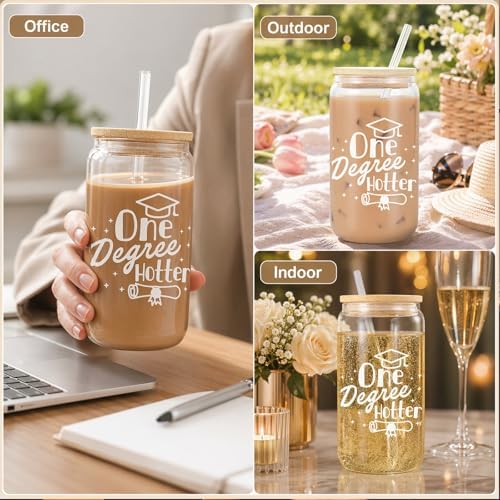 Frerdui Graduation Gift for Her – One Degree Hotter 16oz Glass Cup, Cute Grad Gift for College High School Graduate, Daughter, Niece, Granddaughter, Congrats Graduation Gift - Image 5