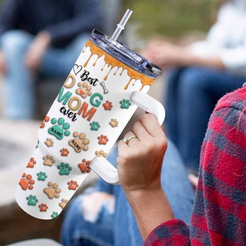 Personalized 40 oz Tumbler with Handle and Straw, Fathers Day Birthday Gifts For Cat Lovers, Dog Lovers, Dog Cat Dad Gifts, Dog Dad Coffee Tumbler, Dad Gifts for Men Father Grandpa - Image 5
