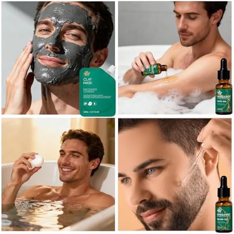 Men Bergamot Facial Skin Care Set, Fathers Day Gift, 21 Pcs Beard Grooming Kit, Bath and Body Gift Basket Set, Cleanser, Beard Oil, Serum, Face Cream, Birthday, Christmas, Husband, Dad, Boyfriend - Image 6