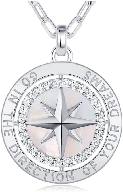 Compass Birthstone Pendant Necklace for Women, S925 Sterling Silver Jewelry by LOUISASECRET