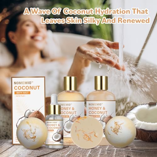 Birthday Gifts for Women, 11pcs Honey & Coconut Luxury Gift Basket Bubble Bath Skincare Gift Set - Image 4