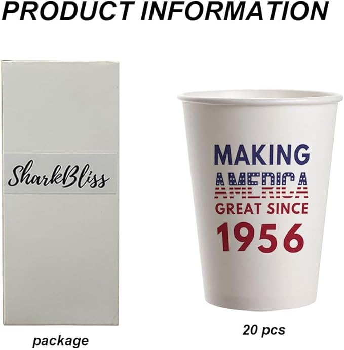 SharkBliss 1956 70th Birthday Party Cups 9oz Pink 20 Pack for Him Her – Party Like It's 1956