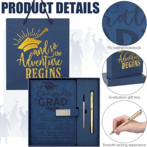 Christmas 2026 Congrats Grad Birthday Gift Blue Leather Notebook with Pen - Image 3