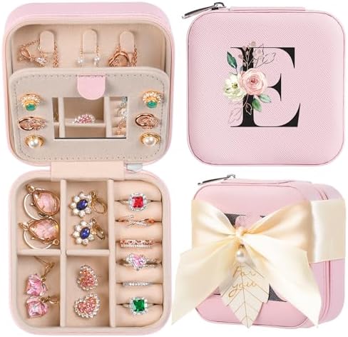AYGXU Travel Jewelry Box for Women and Girls - Small Case With Initial A-Z - Teacher Gifts by AYGXU