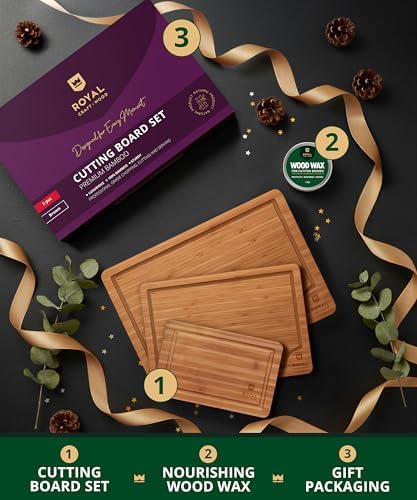 ROYAL CRAFT WOOD Wooden Cutting Boards for Kitchen Meal Prep & Serving - Bamboo Wood Serving Board Set with Deep Juice Groove Side Handles - Charcuterie & Chopping Butcher Block for Meat - Image 2