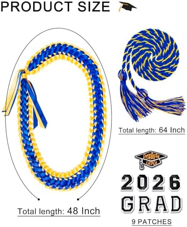 ALKB 2026 Graduation Lei Set - Two-Tone Braided Ribbon with Honor Cord, Unisex Graduation Gift for Graduates, Polyester - Image 6