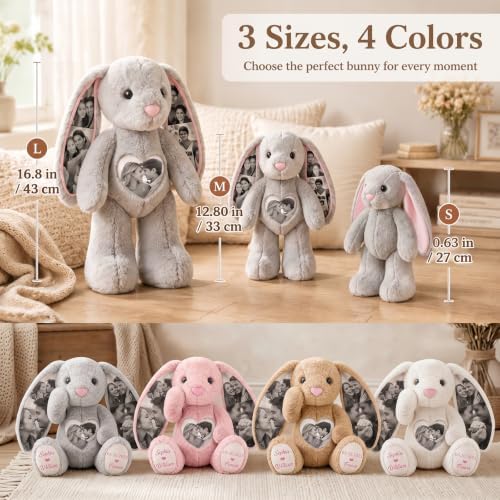 Custom Bunny Stuffed Animal with Photos, Personalized Wedding Photo Bunny Plush, Christmas Wedding Anniversary Birthday Gifts for Boyfriend Girlfriend - Image 6