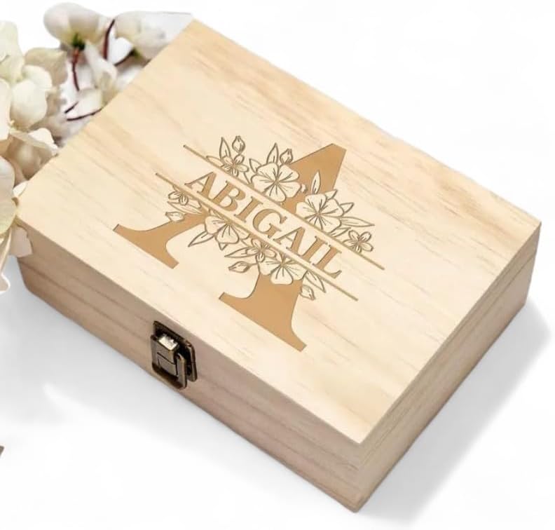 Personalized Floral Monogram Box, Engraved Bridesmaid & Maid of Honor Gift by ENGRAVEMYMEMORIES