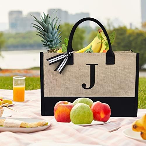 TOPDesign Personalized Initial Canvas Beach Bag, Monogrammed Gift Tote Bag for Women - Image 3