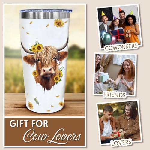 Highland Cow Tumbler - 20oz Stainless Steel Travel Mug, Cute Highland Cow Gifts for Women Friends, Birthday Gifts for Cowgirl, Farming Gifts for Female Farmers, Lover Presents for Friends, Bestie - Image 5