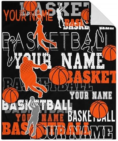 Mercuryelf Custom Basketball Throw Blanket - Soft, Fuzzy & Warm - 50x60 Inches Flannel Blankets for Living Room, Sofa - Black Sports Throws Gift for Teens by Mercuryelf