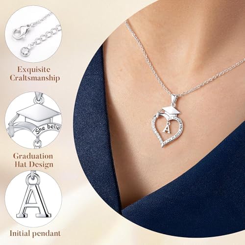 Turandoss Graduation Gifts for Women Her - Dainty 14K White Gold Plated Initial A-Z Heart Graduation Cap Necklaces Class of 2026 Jewelry High School College Gifts for Women Girls - Image 4