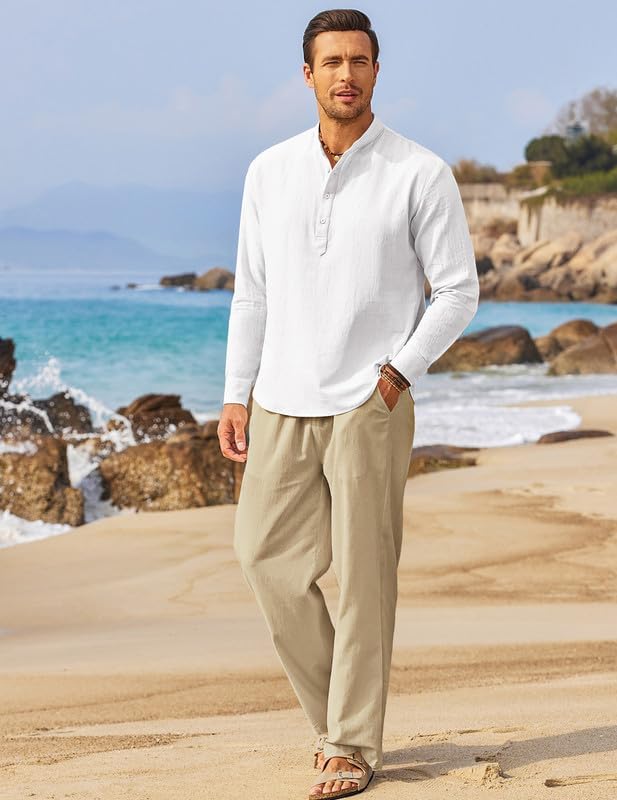 COOFANDY Men’s 2 Piece Cotton Linen Set Casual Beach Outfits Long Sleeve - Image 2